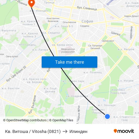 Кв. Витоша / Vitosha (0821) to Илинден map