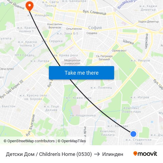 Детски Дом / Children's Home (0530) to Илинден map