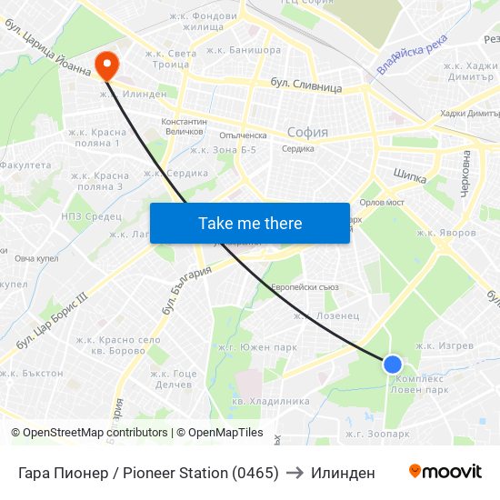 Гара Пионер / Pioneer Station (0465) to Илинден map