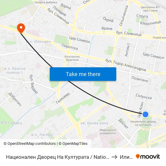 Национален Дворец На Културата / National Palace Of Culture (1136) to Илинден map