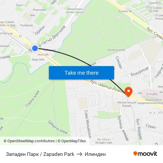 Западен Парк / Zapaden Park to Илинден map