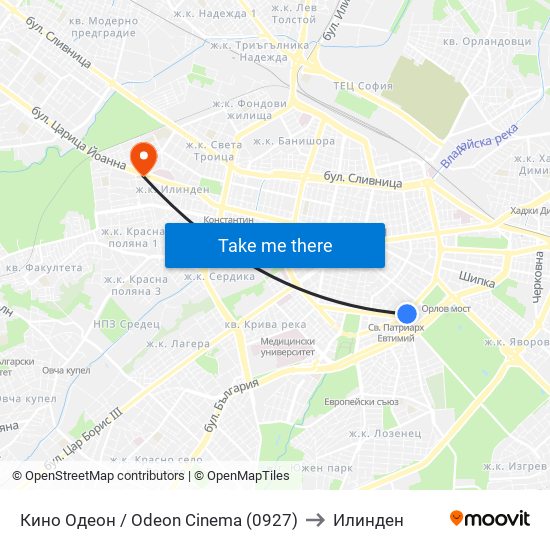 Кино Одеон / Odeon Cinema (0927) to Илинден map