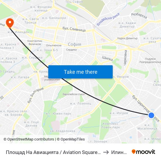 Площад На Авиацията / Aviation Square (1257) to Илинден map
