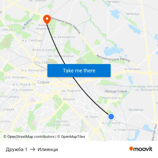 Дружба 1 to Илиянци map