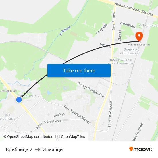 Връбница 2 to Илиянци map