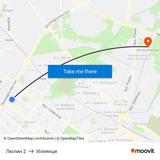 Люлин 2 to Илиянци map