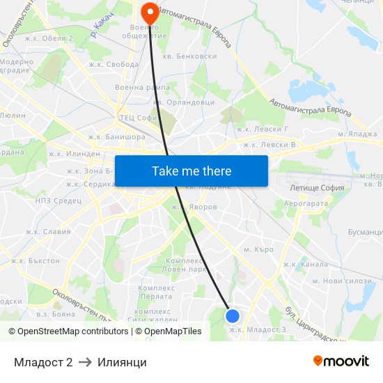 Младост 2 to Илиянци map