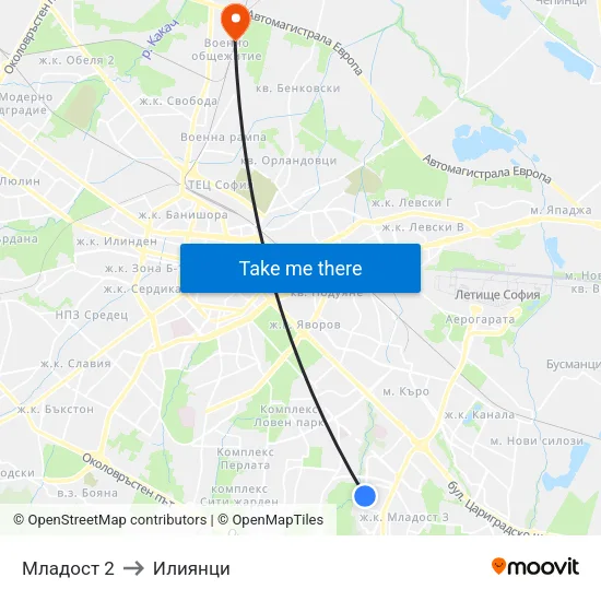 Младост 2 to Илиянци map