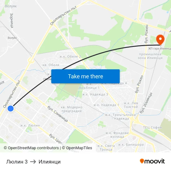 Люлин 3 to Илиянци map