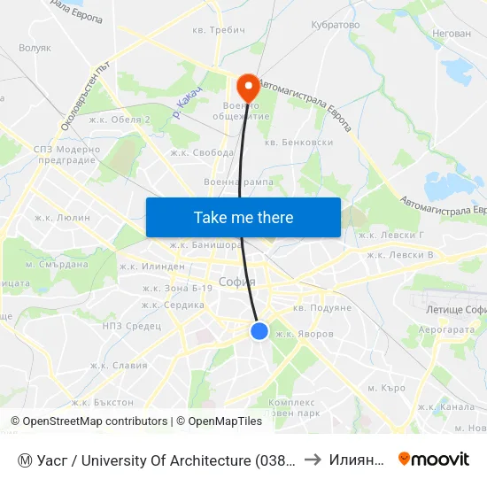 Ⓜ️ Уасг / University Of Architecture (0387) to Илиянци map