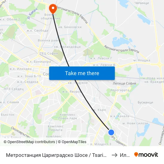 Ⓜ️ Метростанция Цариградско Шосе / Tsarigradsko Shosse Metro Station (1016) to Илиянци map