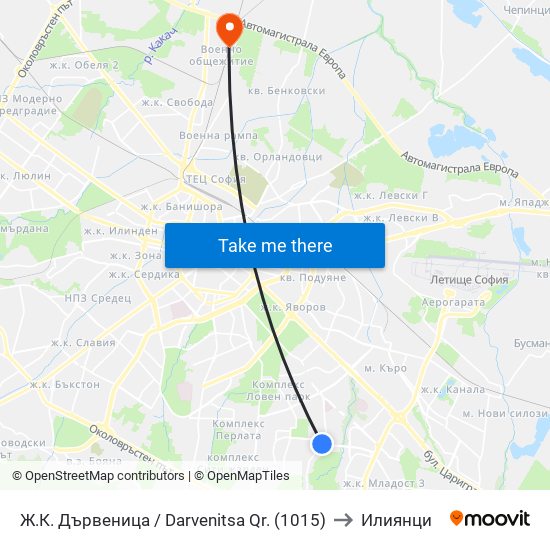 Ж.К. Дървеница / Darvenitsa Qr. (1015) to Илиянци map