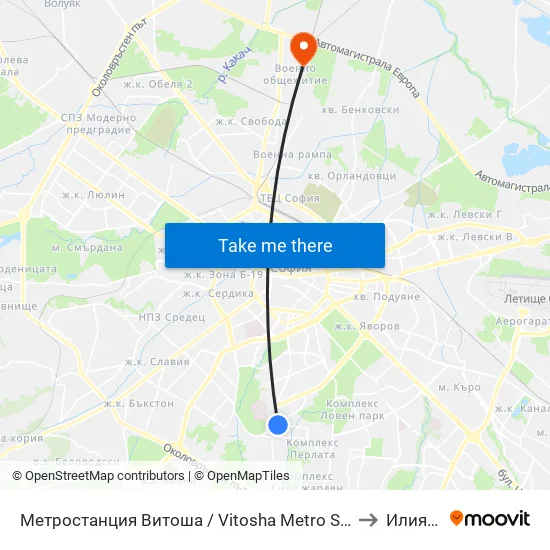 Ⓜ️ Метростанция Витоша / Vitosha Metro Station (0909) to Илиянци map