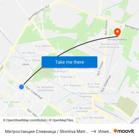 Ⓜ️ Метростанция Сливница / Slivnitsa Metro Station (1063) to Илиянци map