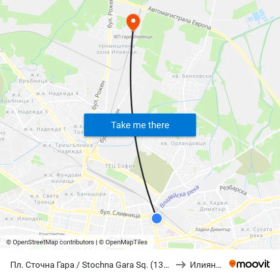 Пл. Сточна Гара / Stochna Gara Sq. (1316) to Илиянци map