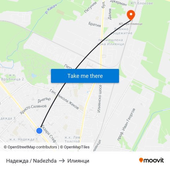 Надежда / Nadezhda to Илиянци map