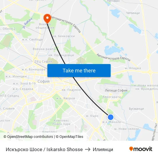 Искърско Шосе / Iskarsko Shose to Илиянци map