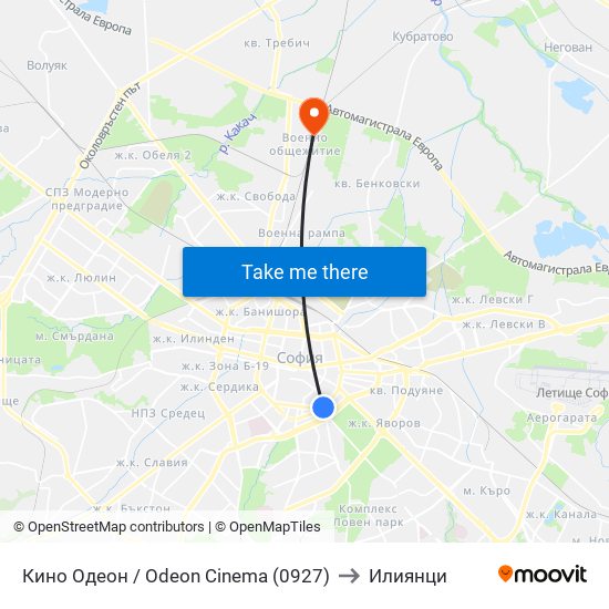 Кино Одеон / Odeon Cinema (0927) to Илиянци map
