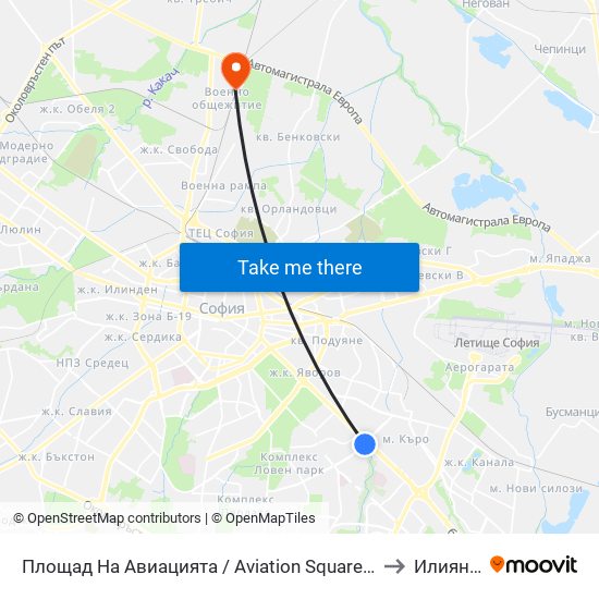 Площад На Авиацията / Aviation Square (1257) to Илиянци map