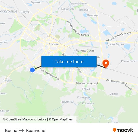 Бояна to Казичене map