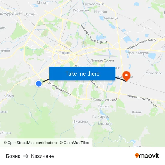 Бояна to Казичене map