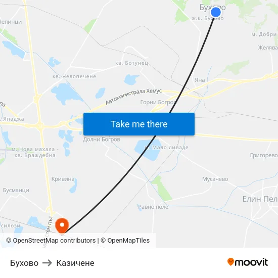 Бухово to Казичене map