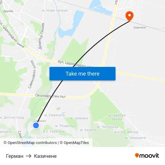 Герман to Казичене map