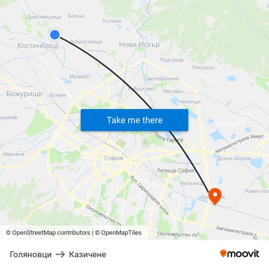 Голяновци to Казичене map