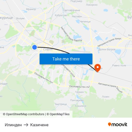 Илинден to Казичене map