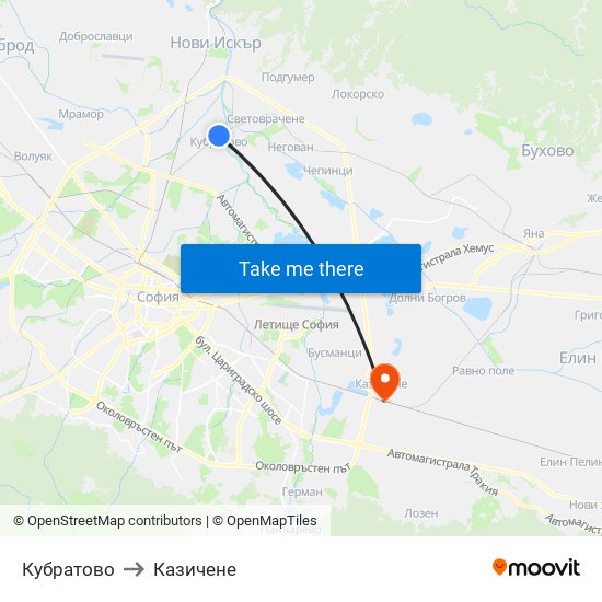 Кубратово to Казичене map