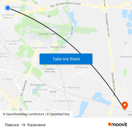 Левски to Казичене map