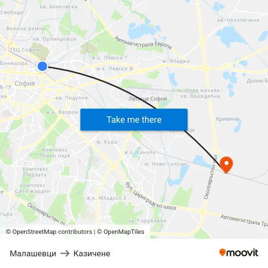 Малашевци to Казичене map
