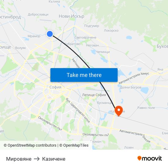 Мировяне to Казичене map