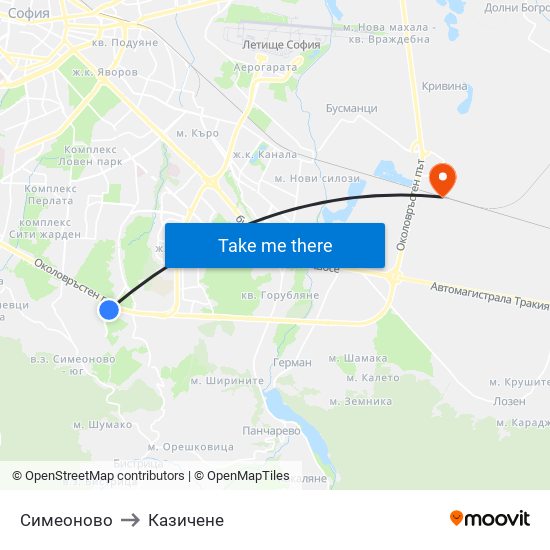 Симеоново to Казичене map