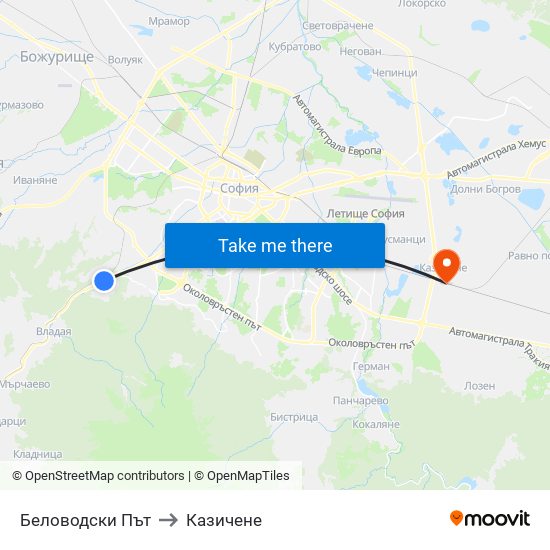 Беловодски Път to Казичене map