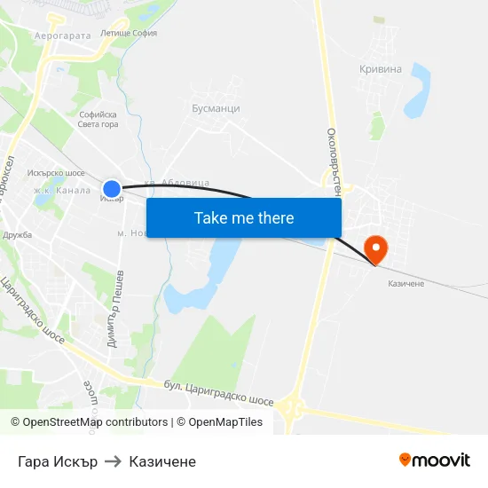 Гара Искър to Казичене map