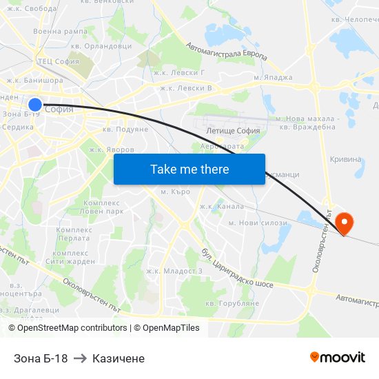 Зона Б-18 to Казичене map