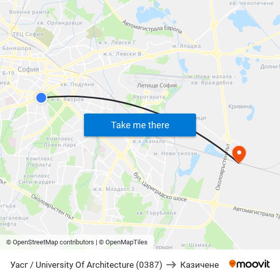 Уасг / University Of Architecture (0387) to Казичене map