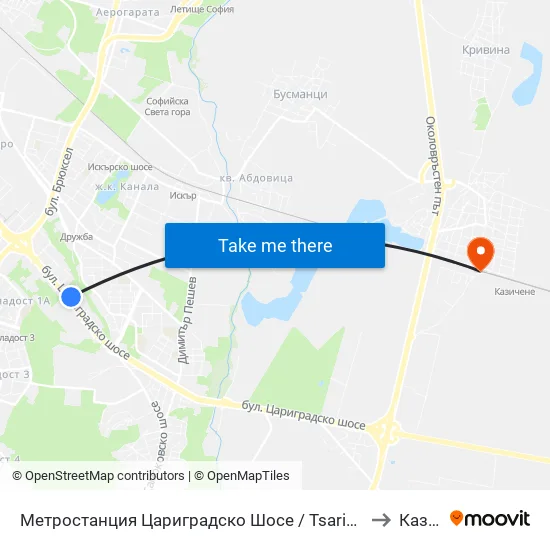 Ⓜ️ Метростанция Цариградско Шосе / Tsarigradsko Shosse Metro Station (1016) to Казичене map