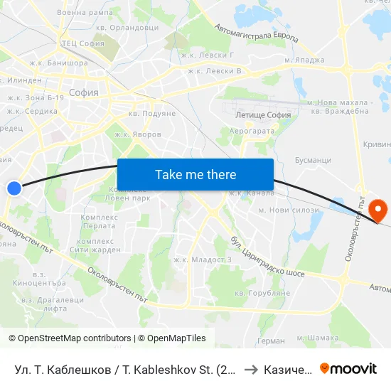 Ул. Т. Каблешков / T. Kableshkov St. (2213) to Казичене map