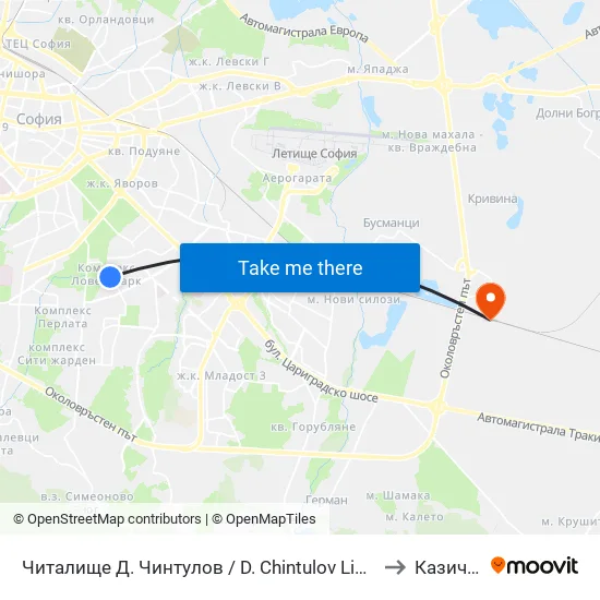 Читалище Д. Чинтулов / D. Chintulov Library (2366) to Казичене map