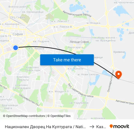 Ⓜ️ Национален Дворец На Културата / National Palace Of Culture (1139) to Казичене map