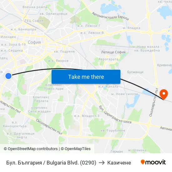 Бул. България / Bulgaria Blvd. (0290) to Казичене map