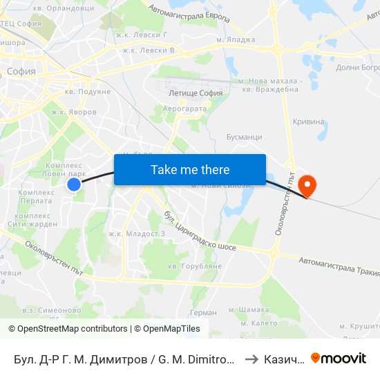 Бул. Д-Р Г. М. Димитров / G. M. Dimitrov Blvd. (0318) to Казичене map
