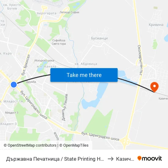 Държавна Печатница / State Printing House (0554) to Казичене map