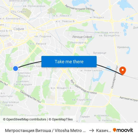 Ⓜ️ Метростанция Витоша / Vitosha Metro Station (0909) to Казичене map