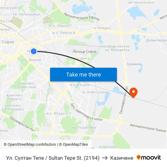 Ул. Султан Тепе / Sultan Tepe St. (2194) to Казичене map