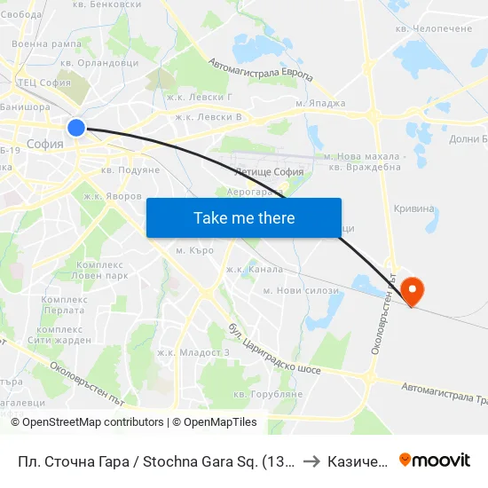 Пл. Сточна Гара / Stochna Gara Sq. (1316) to Казичене map