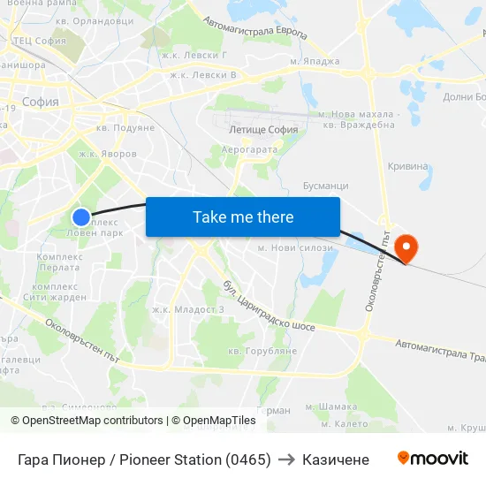 Гара Пионер / Pioneer Station (0465) to Казичене map