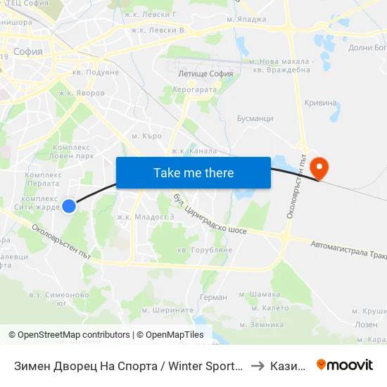 Зимен Дворец На Спорта / Winter Sports Palace (0742) to Казичене map